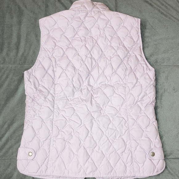 Women’s Eddie Bauer Lavender Lilac Quilted Goose Down Embroidered Zip Vest Sz S - Picture 2 of 7